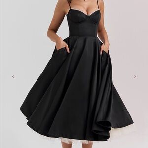 House of CB Mademoiselle Black Tulle Midi Dress